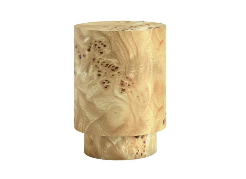 Lucca Burl Wood Round Drum Side Table – Walnut Finish | Round Designer Living Room Side Table