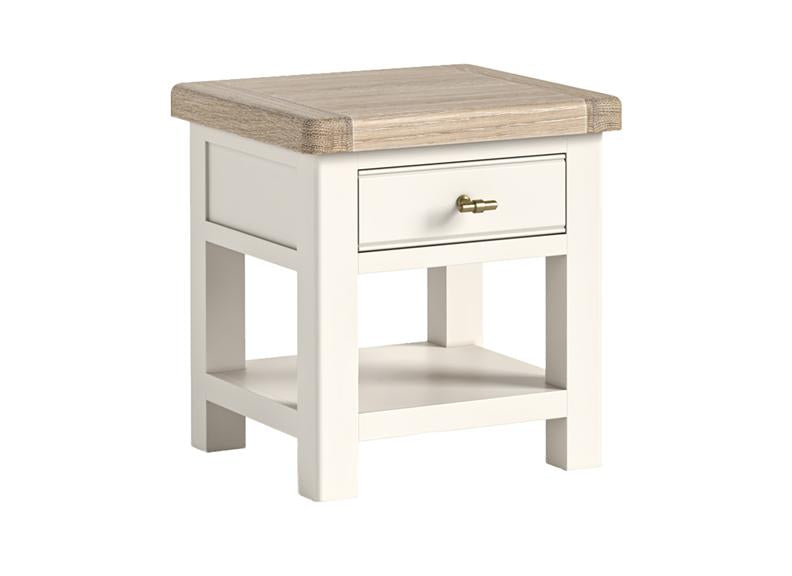 Windsor Lamp Table With Shelf - Rustic Country Style Occasional Furniture With A Coconut White Frame & Oak Top –  (GLH)