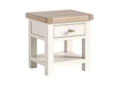 Windsor Lamp Table With Shelf - Rustic Country Style Occasional Furniture With A Coconut White Frame & Oak Top –  (GLH)
