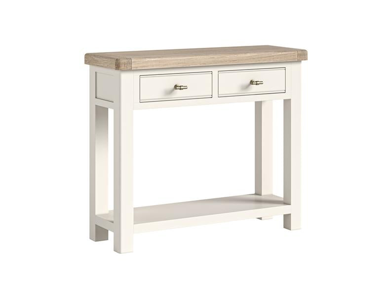 Windsor Condole Table With Drawers - Rustic Country Style Occasional Furniture With A Coconut White Frame & Oak Top –  (GLH)