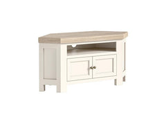 Windsor Corner TV Stand - Rustic Country Style Occasional Furniture With A Coconut White Frame & Oak Top –  (GLH)