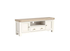 Windsor 1.6 m Rectangular TV Stand - Rustic Country Style Occasional Furniture With A Coconut White Frame & Oak Top –  (GLH)