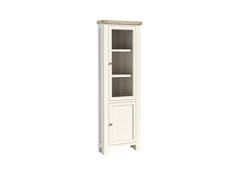 Windsor Corner Display Cabinet - Rustic Country Style Occasional Furniture With A Coconut White Frame & Oak Top –  (GLH)