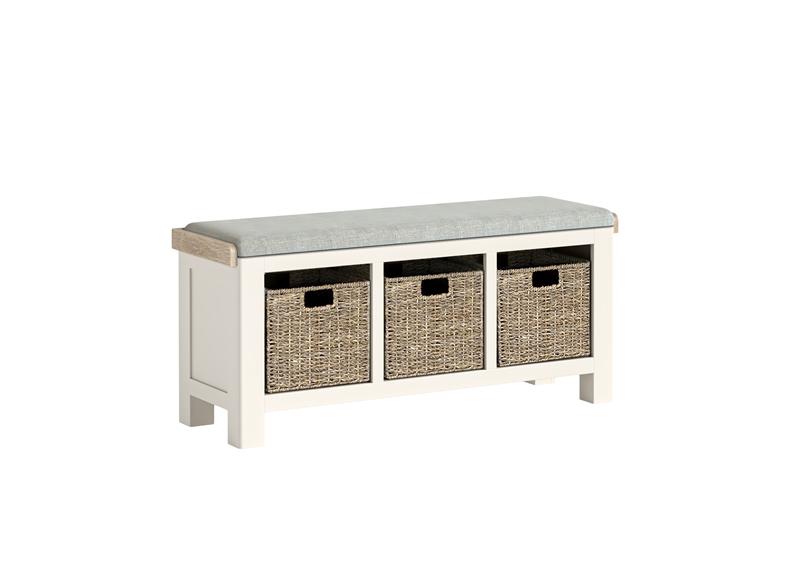 Windsor Storage Bench In Coconut White Frames & Oak Tops – Rustic Country Style Furniture (GLH)