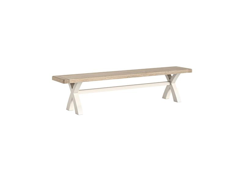 Windsor Cross Bench In Coconut White Frames & Oak Tops – Rustic Country Style Furniture (GLH)