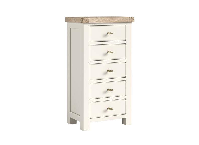 Windsor Tall Chest With A Coconut White Frame & Oak Top – Rustic Country Style Bedroom Furniture (GLH)