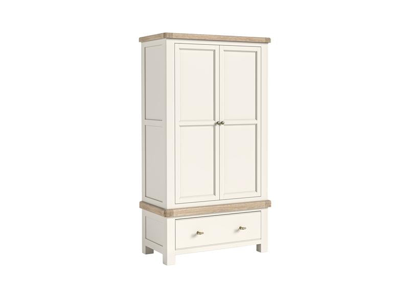 Windsor Gents Wardobe With A Coconut White Frame & Oak Top – Rustic Country Style Bedroom Furniture (GLH)