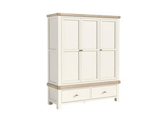 Windsor Triple Wardobe With A Coconut White Frame & Oak Top – Rustic Country Style Bedroom Furniture (GLH)