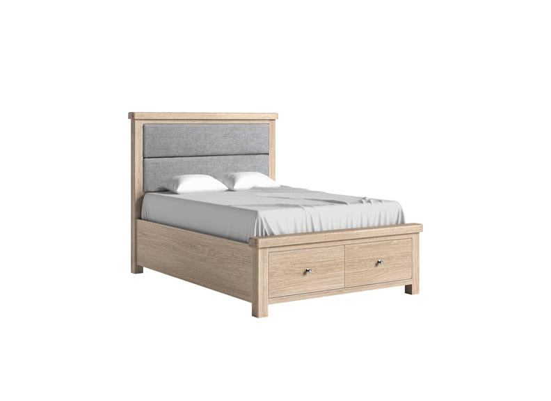 Normandy Bed Frame | Grey Fabric Headboard With In A Whitewashed Finish