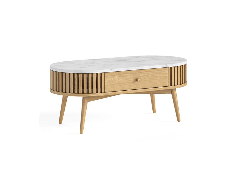 Soho Natural Wood Oval Coffee Table With Marble Top