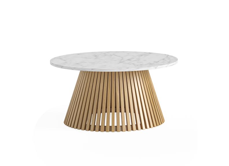 Soho Natural Wood Round Coffee Table With Marble Top