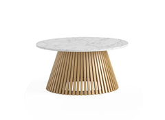Soho Natural Wood Round Coffee Table With Marble Top