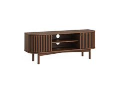 Soho Brown Small TV Stand - Brown Wood Slatted Body With Cupboard
