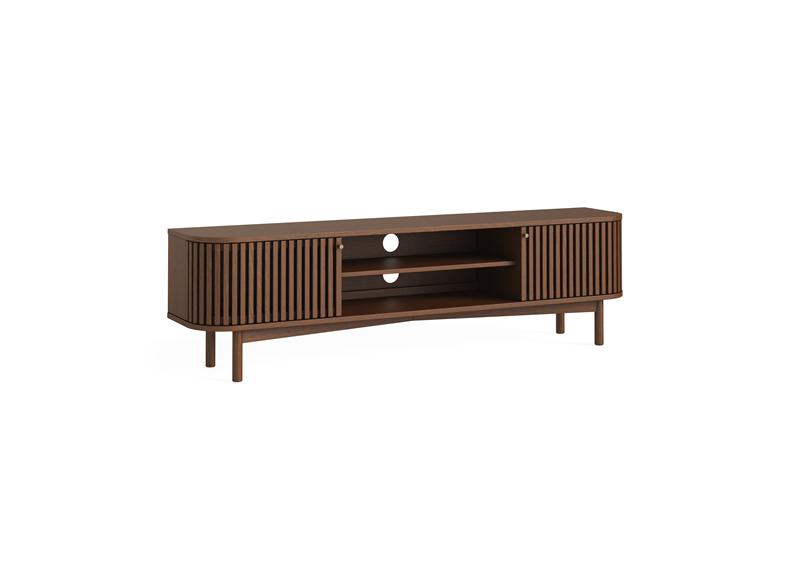 Soho Brown Large TV Stand - Brown Wood Slatted Body With End Cupboards