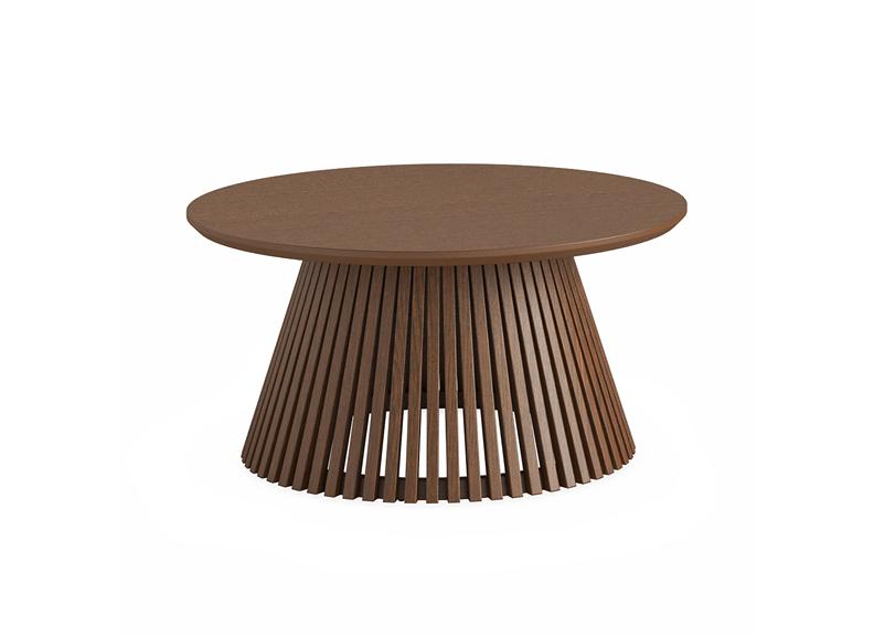Soho Brown Round Coffee Table - Brown Wood Slatted Body With Round Top