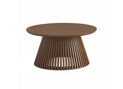 Soho Brown Round Coffee Table - Brown Wood Slatted Body With Round Top