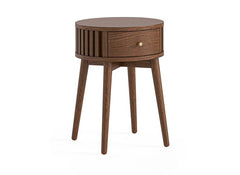 Soho Brown Lamp Table - Brown Wood Slatted Body With Door