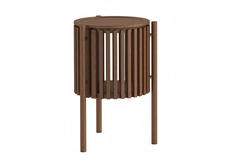 Soho Brown Story Lamp Table - Brown Wood Slatted Body With Cupboard