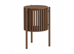 Soho Brown Story Lamp Table - Brown Wood Slatted Body With Cupboard