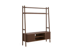Soho Brown 1.37 m Ladder TV Unit - Brown Wood Slatted Body With End Cupboards