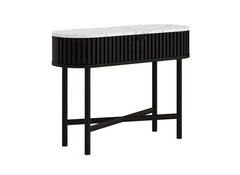 Soho Black Wood Oval Console Table With Marble Top