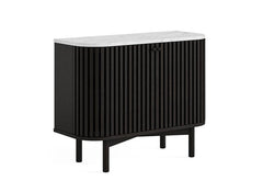 Soho Black Wood Small Sideboard - Dark Wood Body With Marble Top