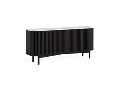 Soho Black Wood Large Sideboard - Dark Wood Body With Marble Top