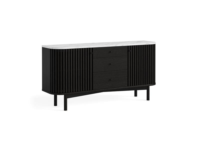 Soho Black Wood Medium Sideboard - Dark Wood Body With Marble Top