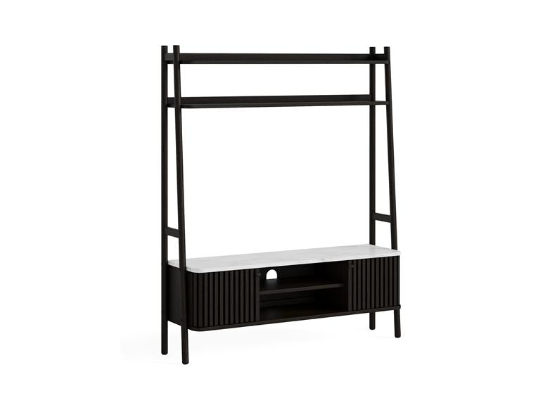 Soho Black Wood 1.37 m Media Unit - Black Wood Body With Marble Top