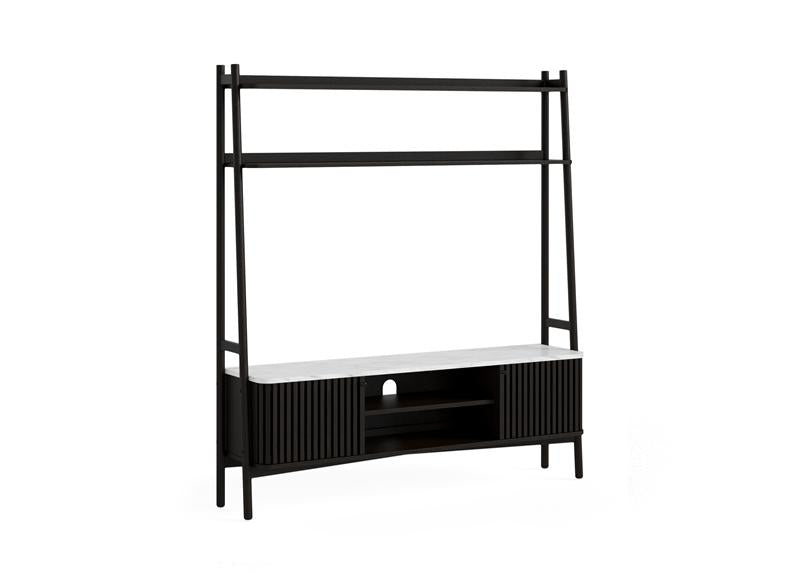 Soho Black Wood 1.65 m Media Unit - Black Wood Body With Marble Top