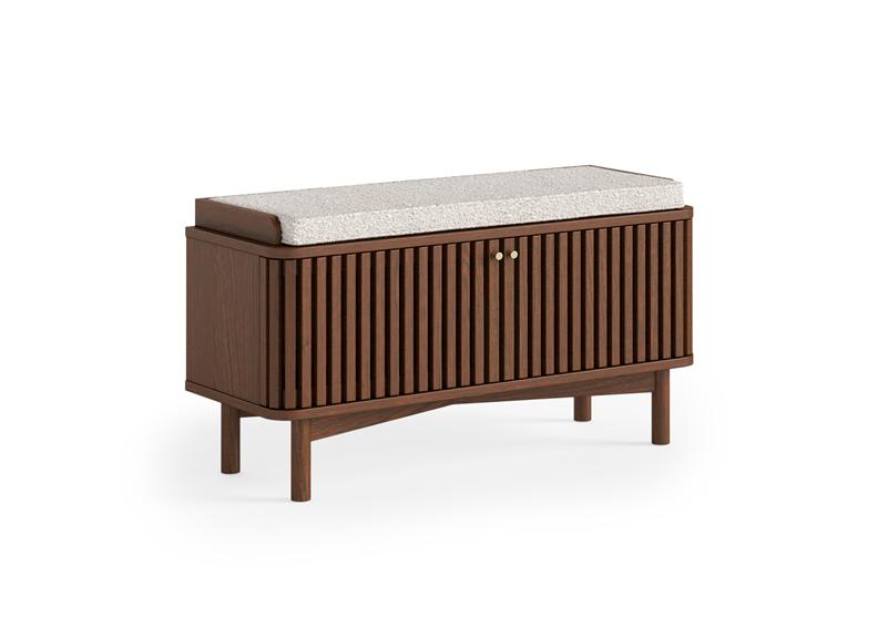 Soho Brown Hallway Bench - Brown Wood Slatted Body With Fabric Seat
