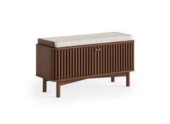 Soho Brown Hallway Bench - Brown Wood Slatted Body With Fabric Seat