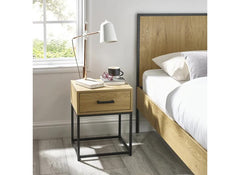 Harlow Oak Bedside Table with Metal Frame – Modern Oak Nightstand | Bedroom Storage  The Harlow Oak Bedside with Metal Frame