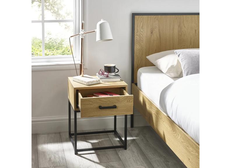 Harlow Oak Bedside Table with Metal Frame – Modern Oak Nightstand | Bedroom Storage  The Harlow Oak Bedside with Metal Frame