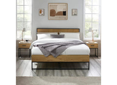 Harlow Oak Bed With Metal Frame Support – Modern Wooden Bedframe | Free Delivery In Ireland
