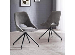 Two Jonah Swivel Dining Chairs – Cream Or Grey Chenille Fabric Dining Chair With Swivel Base