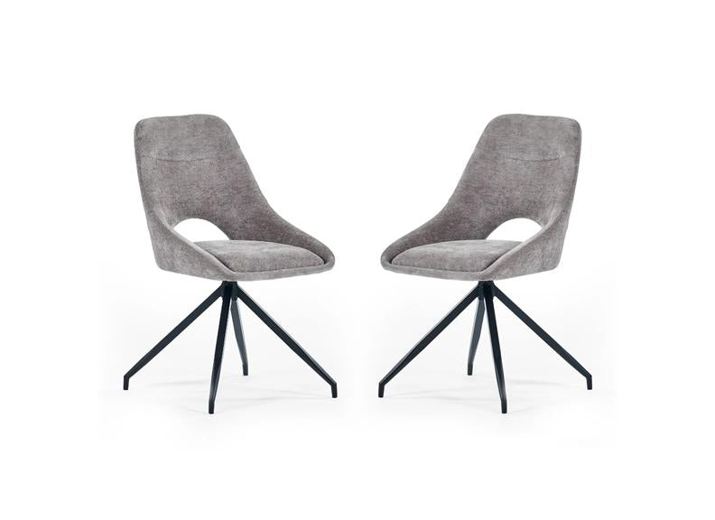 Two Jonah Swivel Dining Chairs – Cream Or Grey Chenille Fabric Dining Chair With Swivel Base