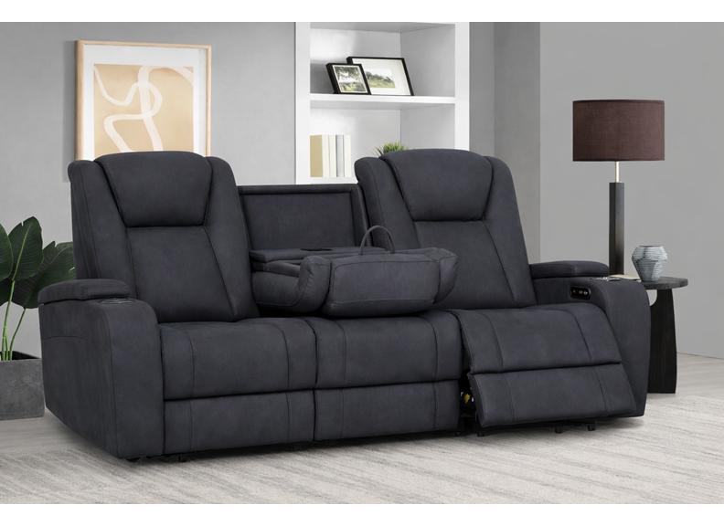 Jesse 3P In Graphite Fabric W/Drop Down Tray & Cup Holders