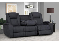 Jesse 3P In Graphite Fabric W/Drop Down Tray & Cup Holders