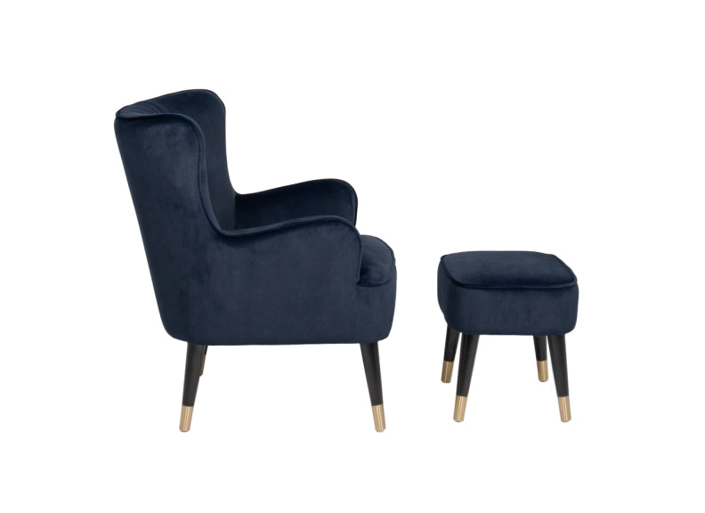Jude Navy Chair With Footstool - side