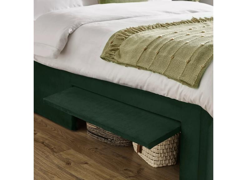 Leila Bottle Green Bed - storage flap