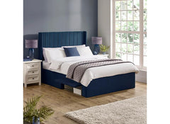 Leila Royal Blue Fabric Bed with Winged Headboard & Underbed Storage – Modern Upholstered Storage Bed