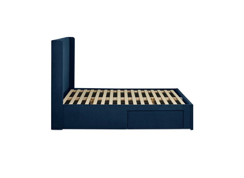 Leila Royal Blue Fabric Bed with Winged Headboard & Underbed Storage – Modern Upholstered Storage Bed