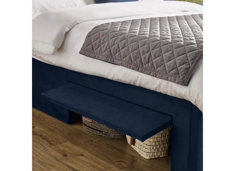 Leila Royal Blue Fabric Bed with Winged Headboard & Underbed Storage – Modern Upholstered Storage Bed