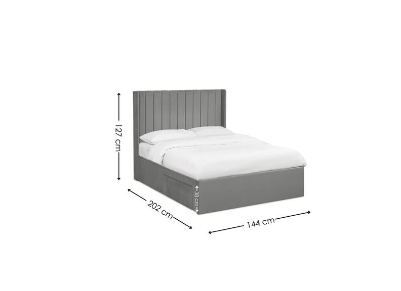 Leila Grey Fabric Bed -4 ft6 dims