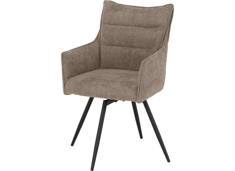 Two Lewis Fawn Carver Swivel Dining Chairs – Luxury Upholstered 360° Rotating Chairs for Dining Room & Kitchen