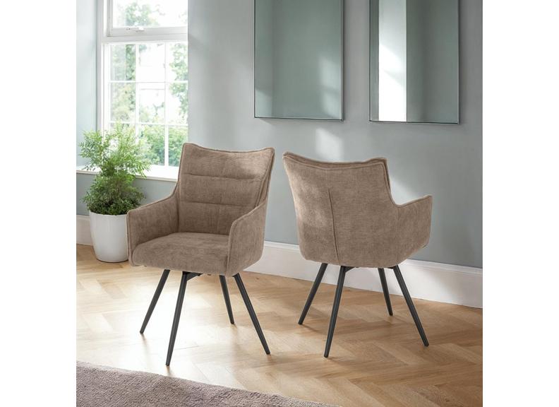 Two Lewis Fawn Carver Swivel Dining Chairs – Luxury Upholstered 360° Rotating Chairs for Dining Room & Kitchen