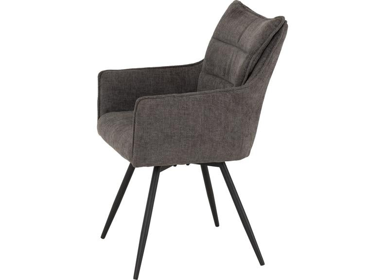 Two Lewis Grey Carver Swivel Dining Chairs – Luxury Upholstered 360° Rotating Chairs for Dining Room & Kitchen