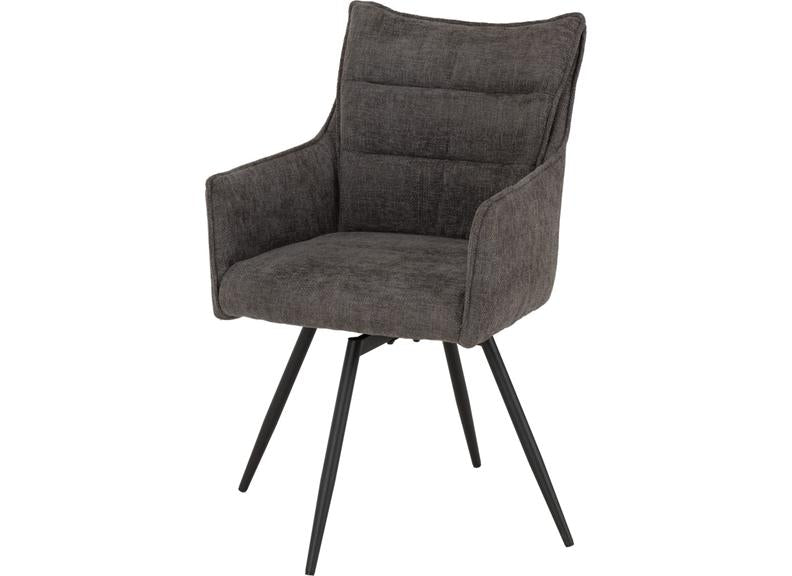 Two Lewis Grey Carver Swivel Dining Chairs – Luxury Upholstered 360° Rotating Chairs for Dining Room & Kitchen