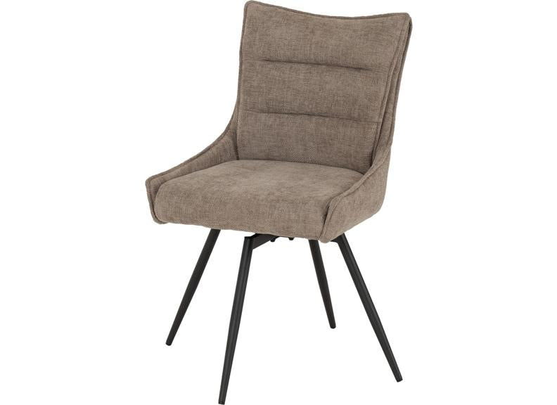 Two Lewis Fawn Swivel Dining Chairs – Luxury Upholstered 360° Rotating Chairs for Dining Room & Kitchen